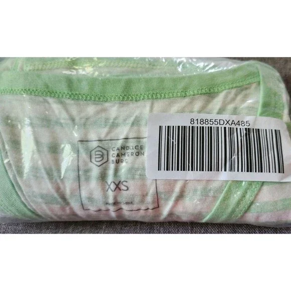 Candace Cameron Bure Sunkissed Linen Blend Green Striped V Neck Tank Dress XXS - Picture 5 of 7